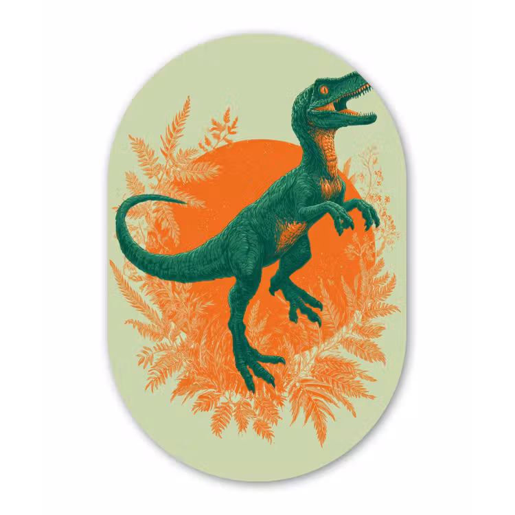 Dinosaurus - Groen - Planten - Cirkel Wandcirkel Ovaal Forex klein -3d