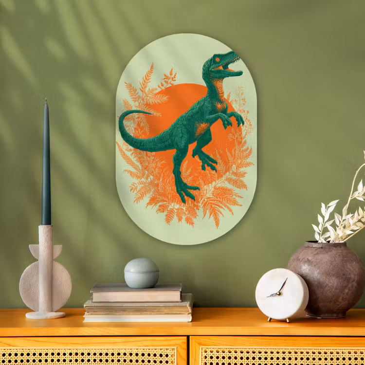 Dinosaurus - Groen - Planten - Cirkel Wandcirkel Ovaal Forex klein -sfeer2