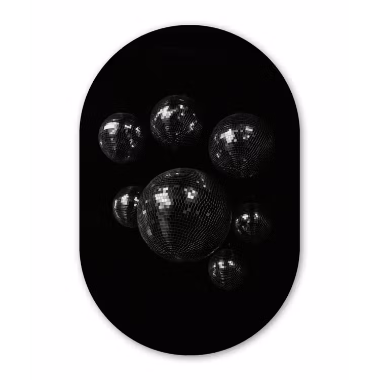 Discoballen - Minimalistisch - Zwart Wandcirkel Ovaal Forex klein -3d