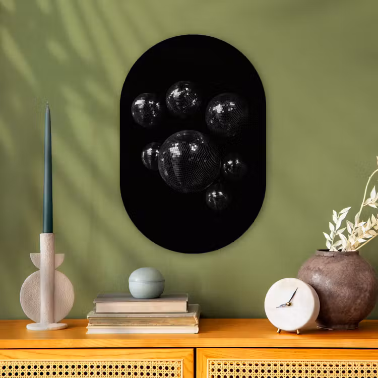Discoballen - Minimalistisch - Zwart Wandcirkel Ovaal Forex klein -sfeer2