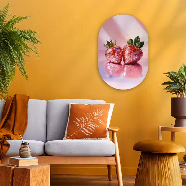 Disco - Fruit - Glitter - Strawberry Wandcirkel Ovaal Forex klein -sfeer4