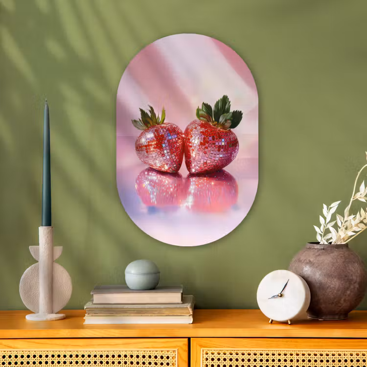 Disco - Fruit - Glitter - Strawberry Wandcirkel Ovaal Forex klein -sfeer2