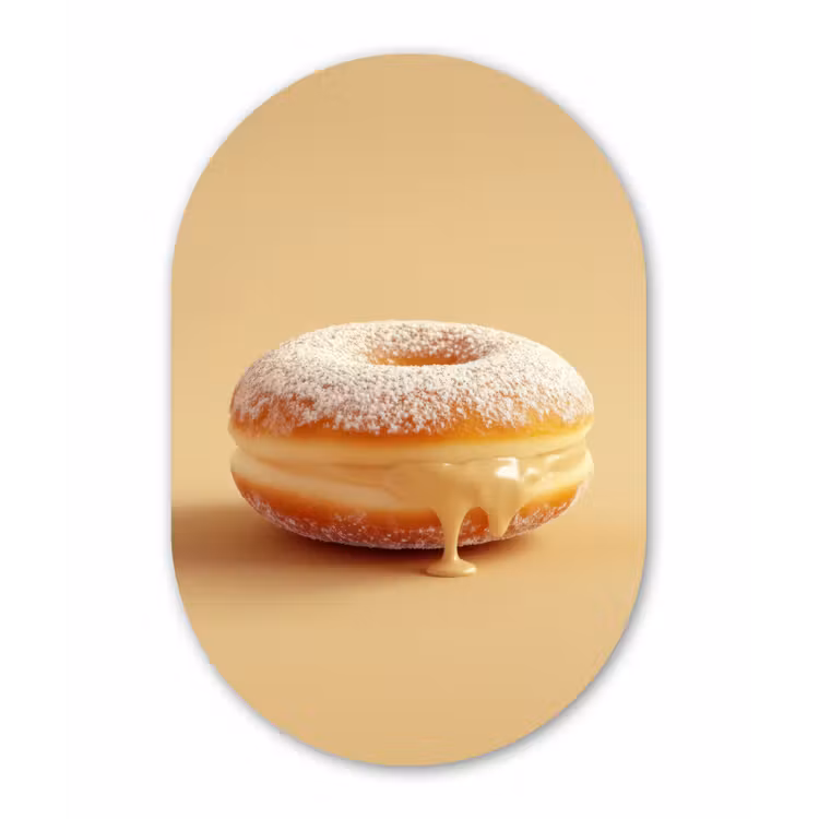 Donut - Romig - Poedersuiker - Beige Wandcirkel Ovaal Forex klein -3d