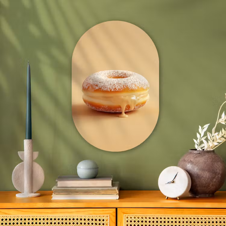 Donut - Romig - Poedersuiker - Beige Wandcirkel Ovaal Forex klein -sfeer2