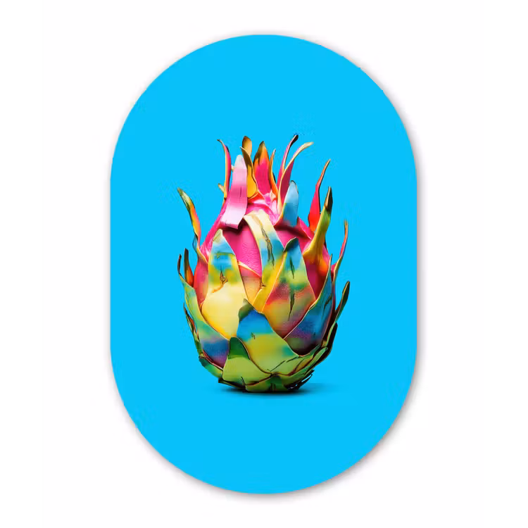Drakenfruit - Blauw - Levendig Wandcirkel Ovaal Forex klein -3d