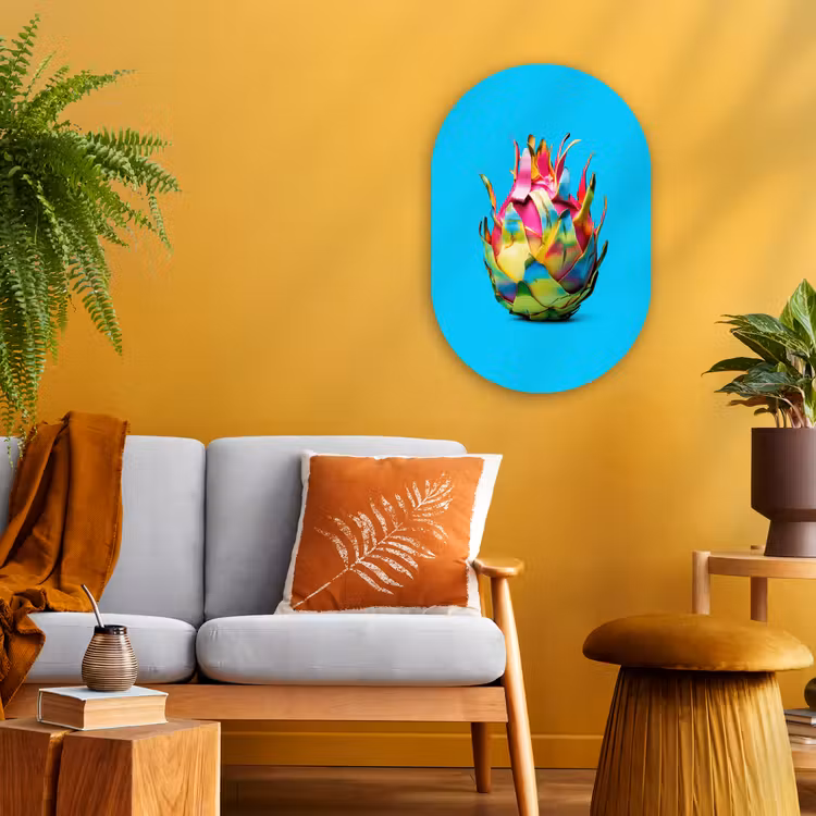 Drakenfruit - Blauw - Levendig Wandcirkel Ovaal Forex klein -sfeer4