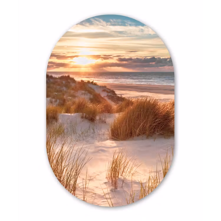 Duin - Planten - Zonsondergang - Strand - Zee Wandcirkel Ovaal Forex klein -3d