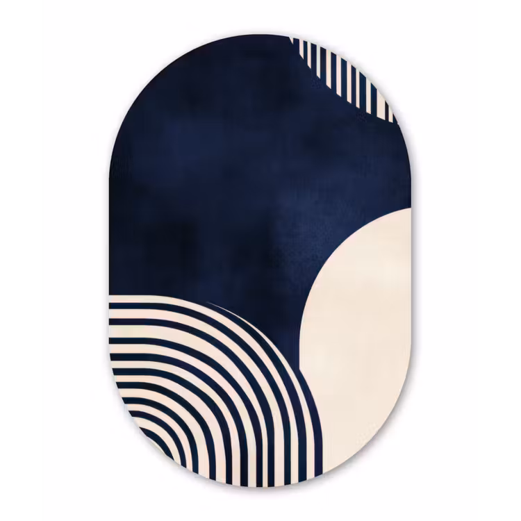 Donkerblauw - Abstract - Lijnen Wandcirkel Ovaal Forex klein -3d