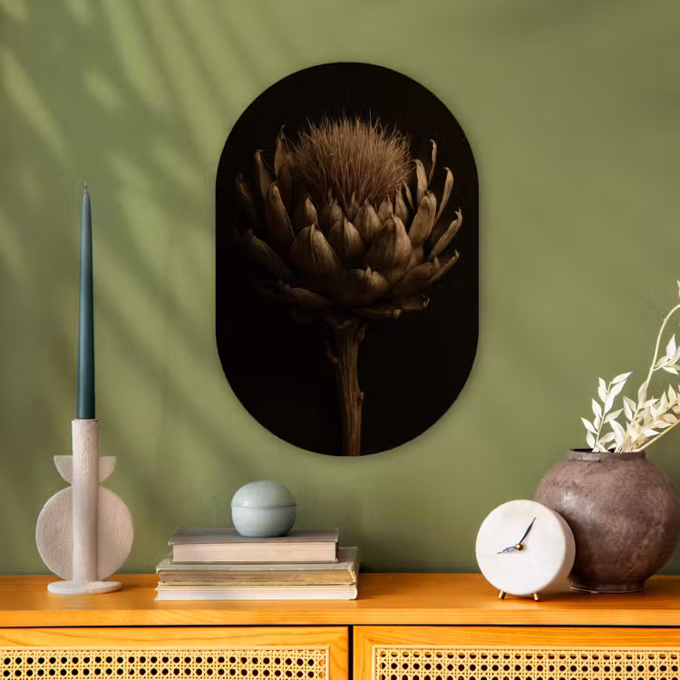 Donkerbruin - Bloem - Textuur - Artisjok Wandcirkel Ovaal Forex klein -sfeer2