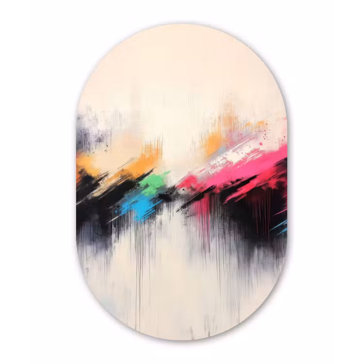 Dynamisch - Abstract - Kleurrijk - Zwart Wandcirkel Ovaal Forex klein -3d