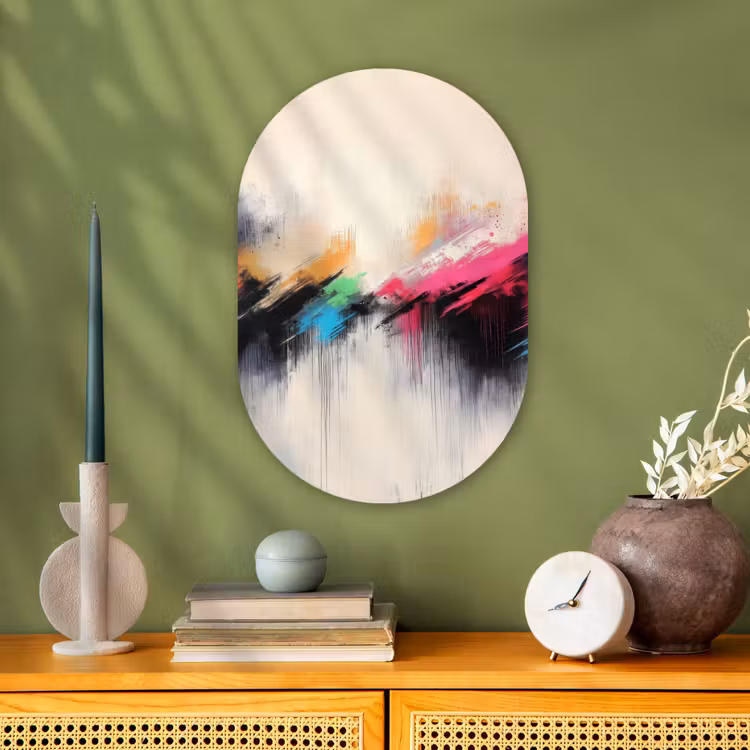 Dynamisch - Abstract - Kleurrijk - Zwart Wandcirkel Ovaal Forex klein -sfeer2