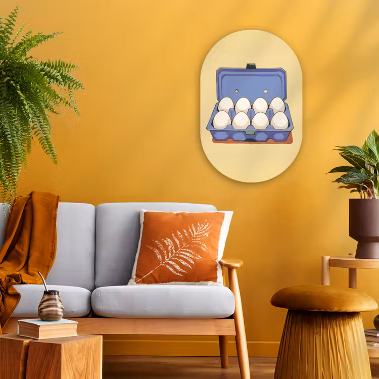 Eieren - Doos - Minimalistisch - Blauw Wandcirkel Ovaal Forex klein -sfeer4