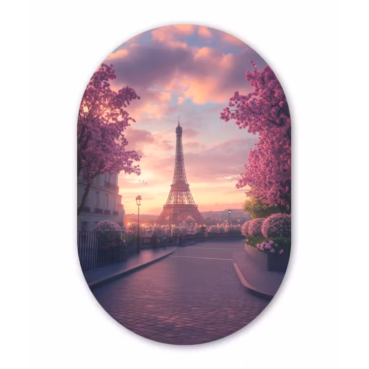 Eiffeltoren - Parijs - Roze Wandcirkel Ovaal Forex klein -3d