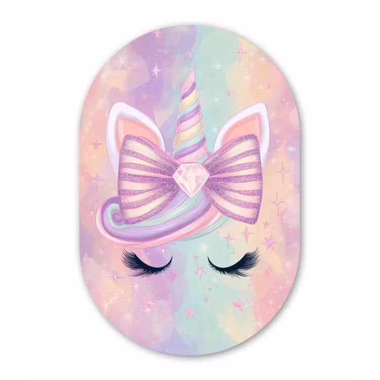 Eenhoorn - Glitters - Regenboog - Pastel Wandcirkel Ovaal Forex klein -3d