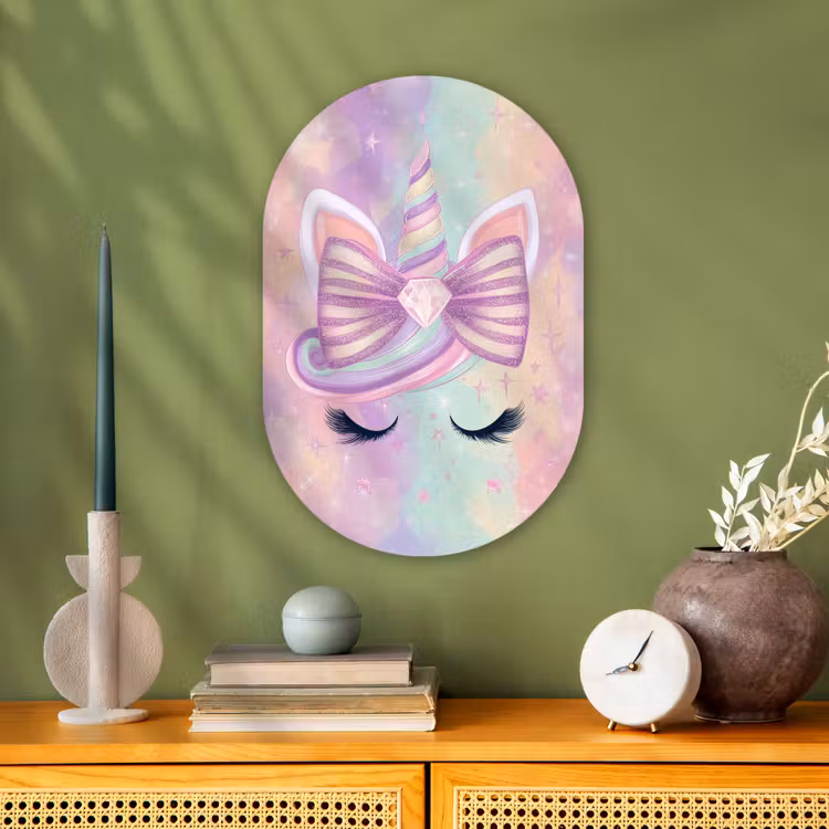 Eenhoorn - Glitters - Regenboog - Pastel Wandcirkel Ovaal Forex klein -sfeer2