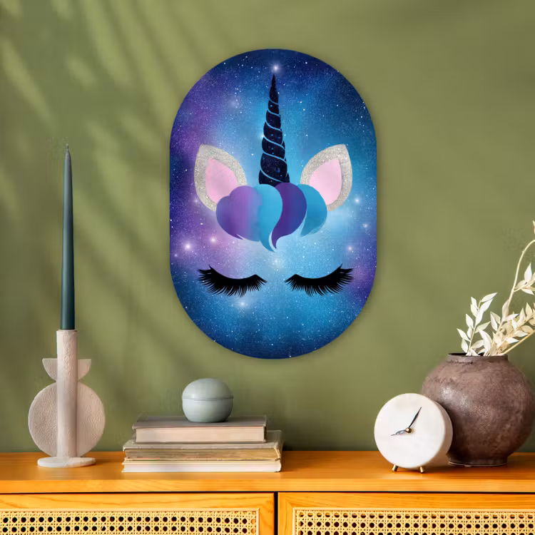 Eenhoorn - Sterren - Magisch - Blauw Wandcirkel Ovaal Forex klein -sfeer2
