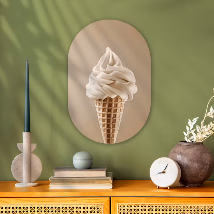 IJs - Softijs - Romig - Hoorntje - Beige Wandcirkel Ovaal Forex klein -sfeer2