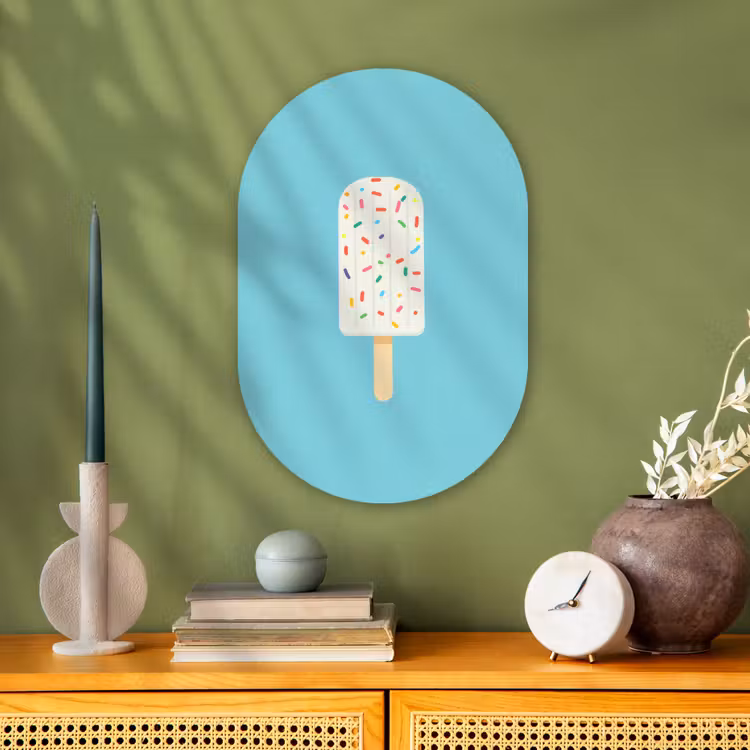 Ijsje - Stokje - Sprinkles - Lichtblauw Wandcirkel Ovaal Forex klein -sfeer2