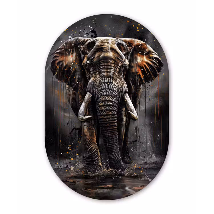 Olifant - Watercolor - Wilde dieren - Luxe Wandcirkel Ovaal Forex klein -3d