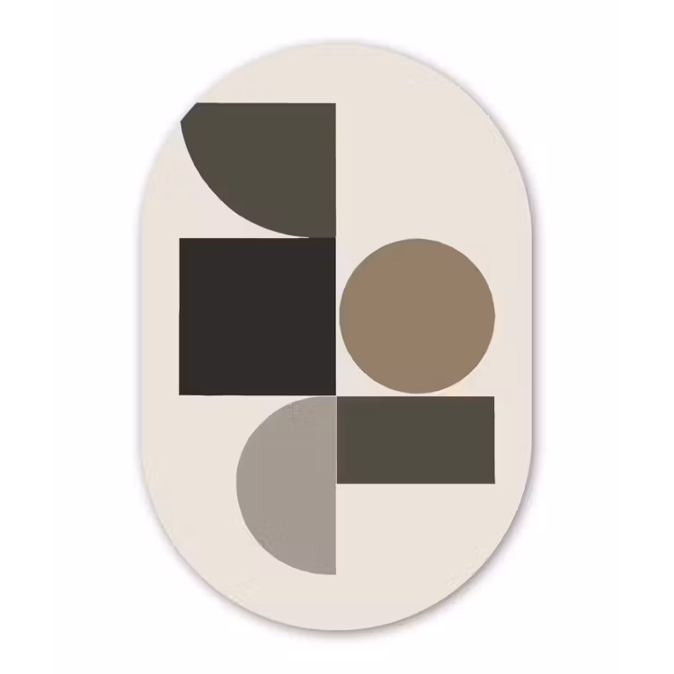 Aardetinten - Abstracte compositie - Eenvoudige vormen Wandcirkel Ovaal Forex klein -3d