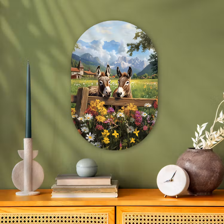 Ezels - Bloemen - Zomers Wandcirkel Ovaal Forex klein -sfeer2
