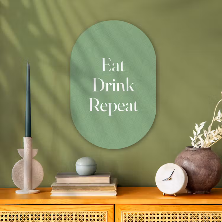 Eten - Drinken - Tekst - Mintgroen Wandcirkel Ovaal Forex klein -sfeer2