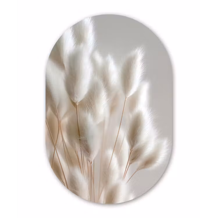 Pluimen - Beige - Minimalistisch Wandcirkel Ovaal Forex klein -3d
