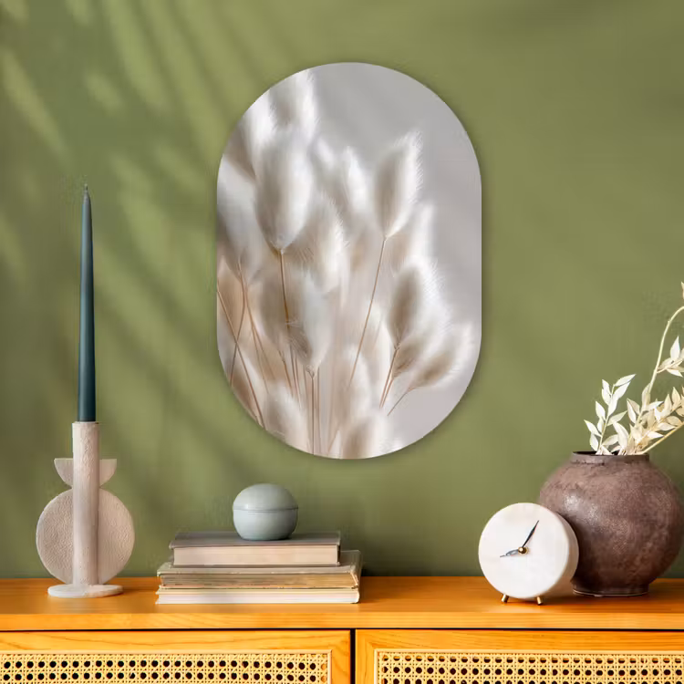 Pluimen - Beige - Minimalistisch Wandcirkel Ovaal Forex klein -sfeer2