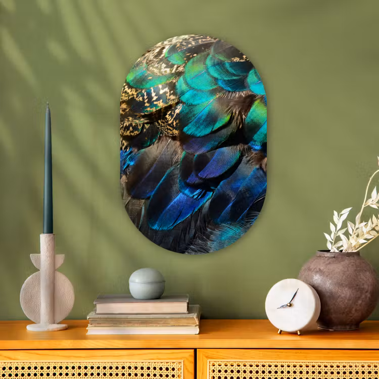 Veren - Pauwveren - Pauw - Blauw - Kunst Wandcirkel Ovaal Forex klein -sfeer2