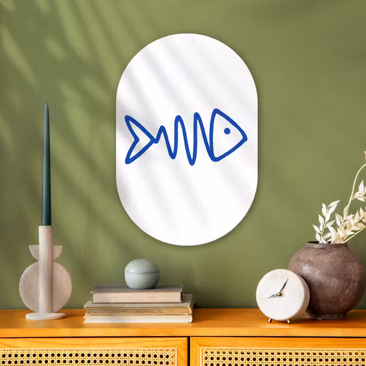Vis - Minimalistisch - Blauw - Lijn Wandcirkel Ovaal Forex klein -sfeer2