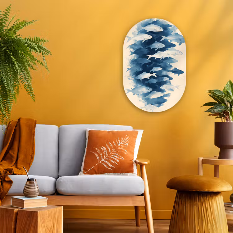 Vissen - Minimalistisch - Blauw Wandcirkel Ovaal Forex klein -sfeer4