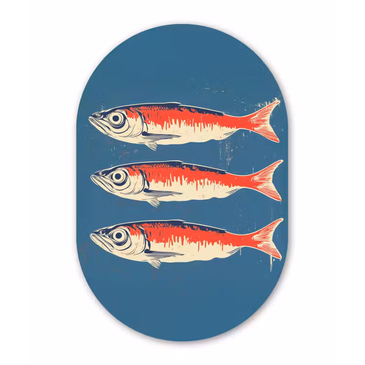 Vissen - Rood - Blauw Wandcirkel Ovaal Forex klein -3d