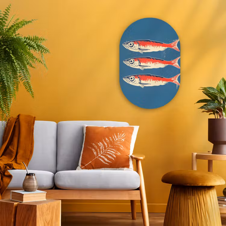 Vissen - Rood - Blauw Wandcirkel Ovaal Forex klein -sfeer4