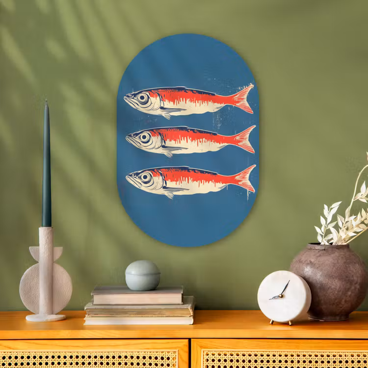 Vissen - Rood - Blauw Wandcirkel Ovaal Forex klein -sfeer2