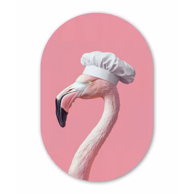 Flamingo - Roze - Koksmuts - Vogel Wandcirkel Ovaal Forex klein -3d
