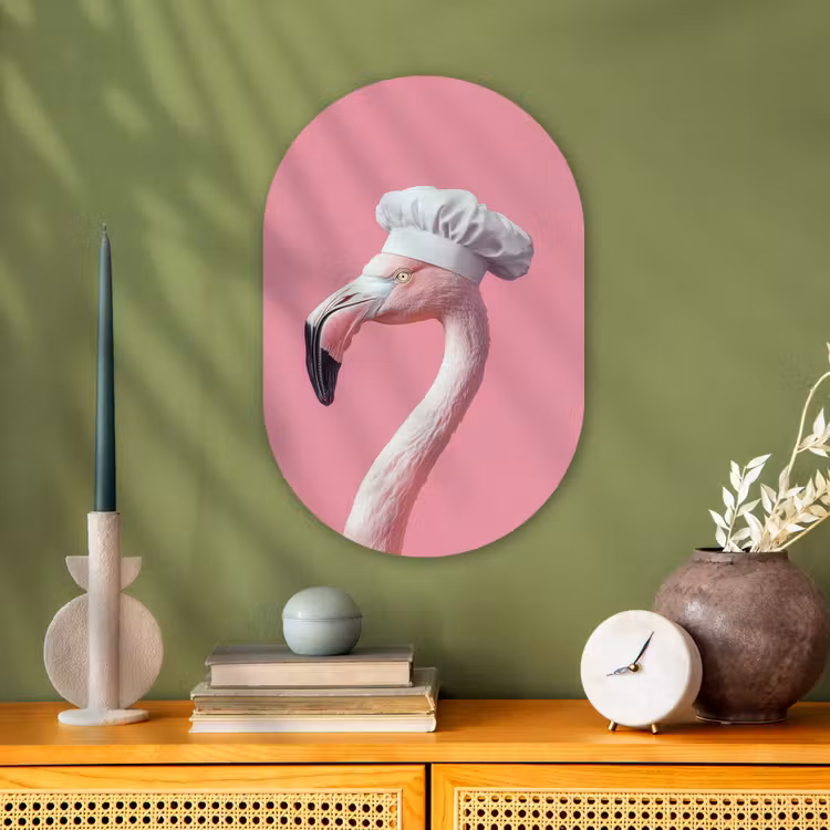 Flamingo - Roze - Koksmuts - Vogel Wandcirkel Ovaal Forex klein -sfeer2