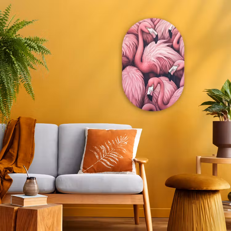 Flamingo - Roze - Dieren Wandcirkel Ovaal Forex klein -sfeer4