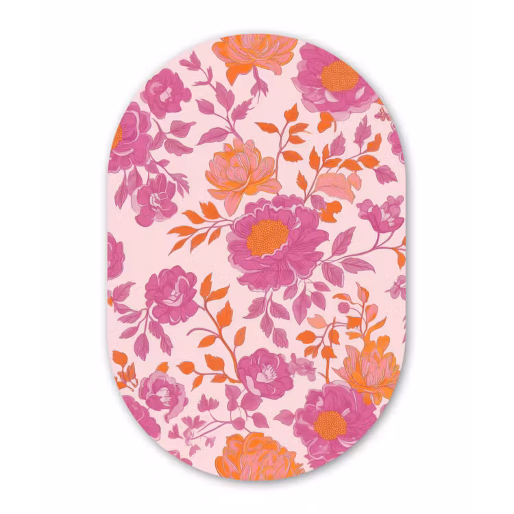 Bloemenpatroon - Roze - Oranje - Bloemen Wandcirkel Ovaal Forex klein -3d