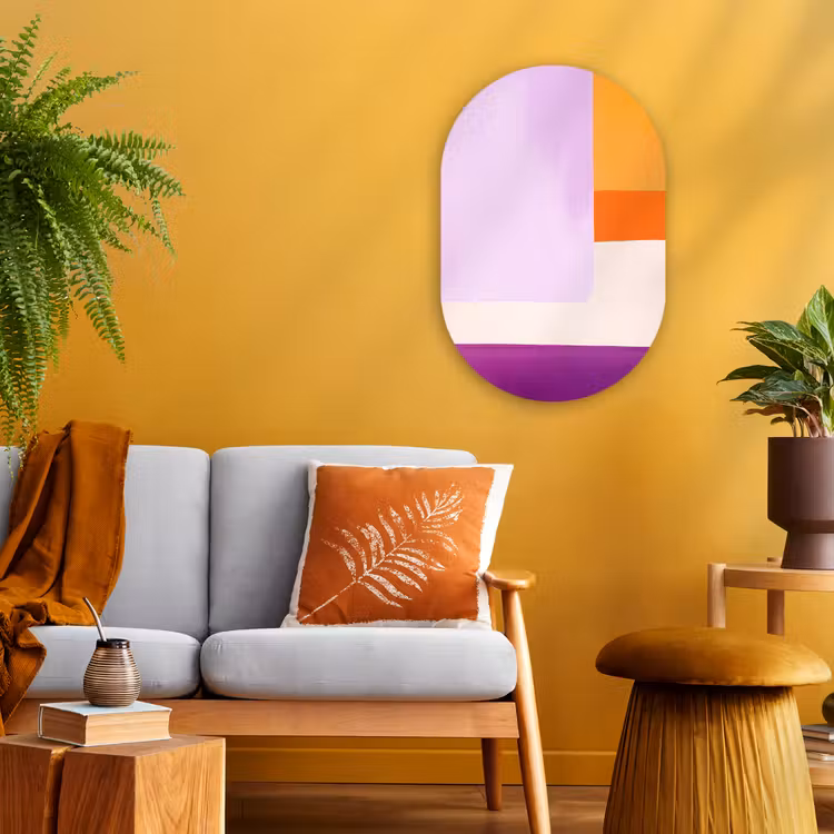 Vlakken - Abstract - Rechthoekig - Oranje Wandcirkel Ovaal Forex klein -sfeer4