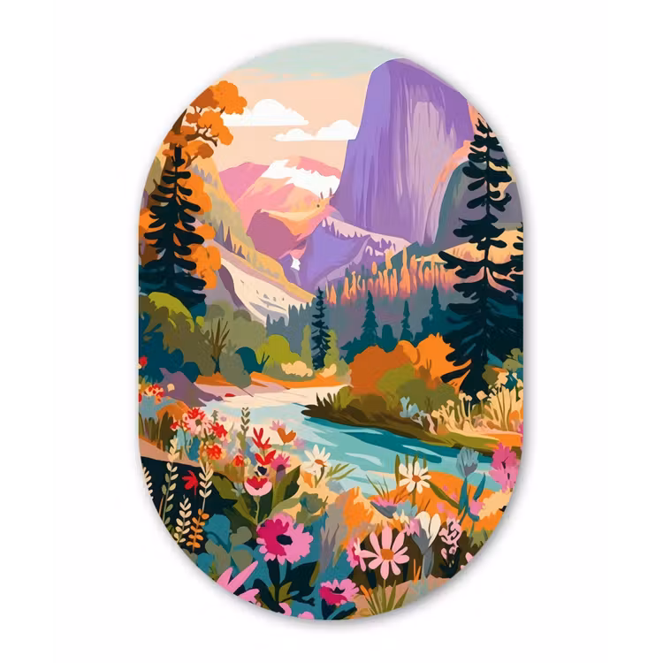Rivier - Vallei vol bloemen - Levendig Wandcirkel Ovaal Forex klein -3d