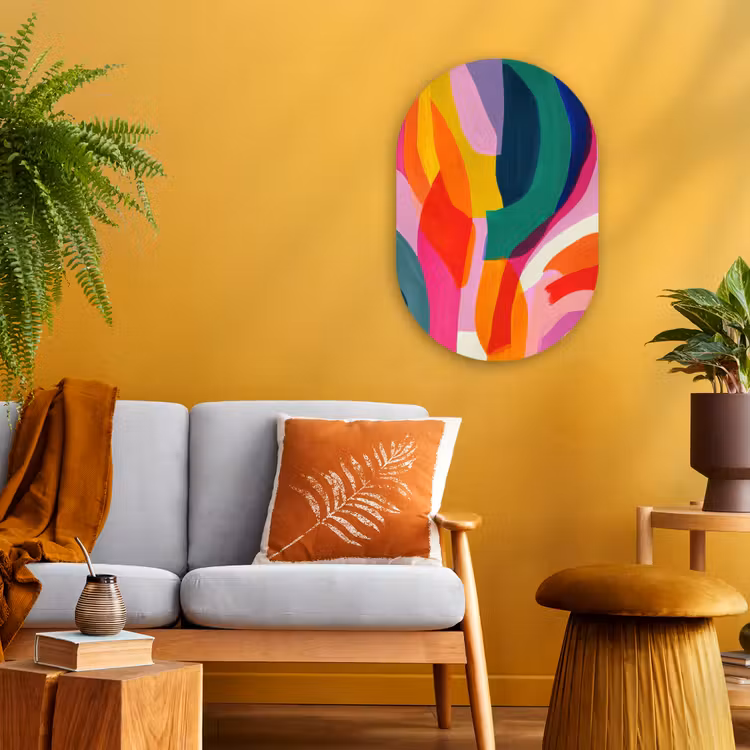 Vormen - Golvend - Abstract - Felroze Wandcirkel Ovaal Forex klein -sfeer4