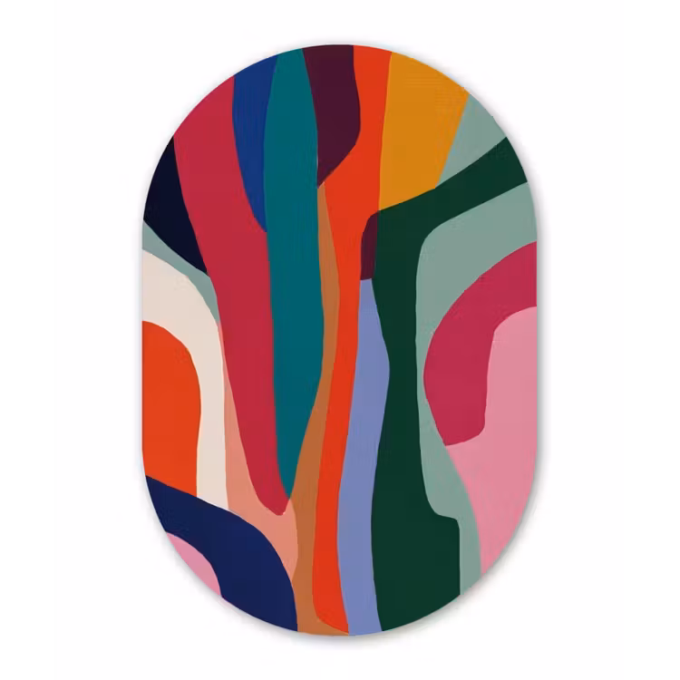 Vormen - Bochten - Kleurrijk - Abstract Wandcirkel Ovaal Forex klein -3d