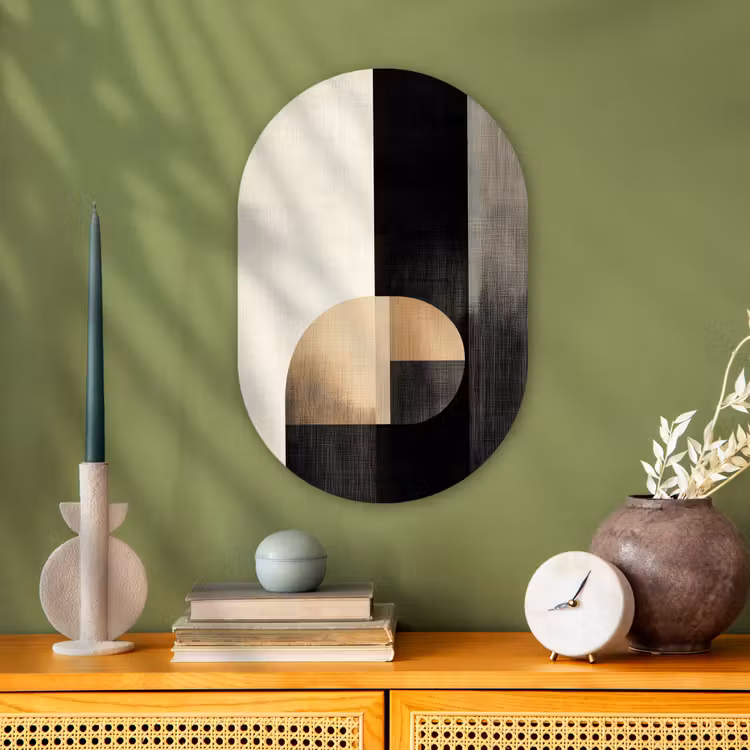 Vormen - Modern - Zwart Wandcirkel Ovaal Forex klein -sfeer2