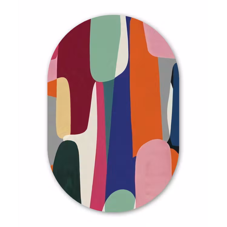 Vormen - Ritmisch - Kleuren - Abstract Wandcirkel Ovaal Forex klein -3d