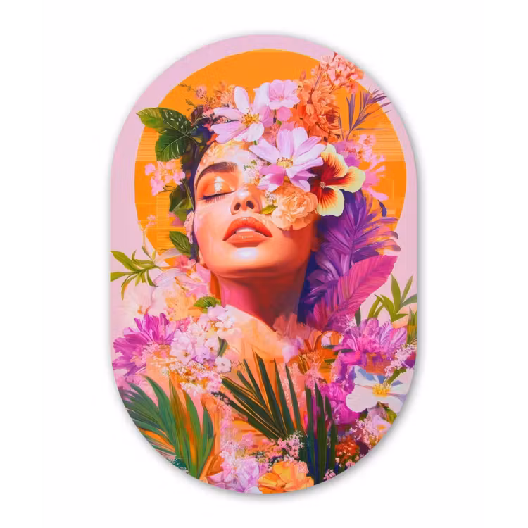 Vrouw - Abstract - Cirkel - Bloemen Wandcirkel Ovaal Forex klein -3d