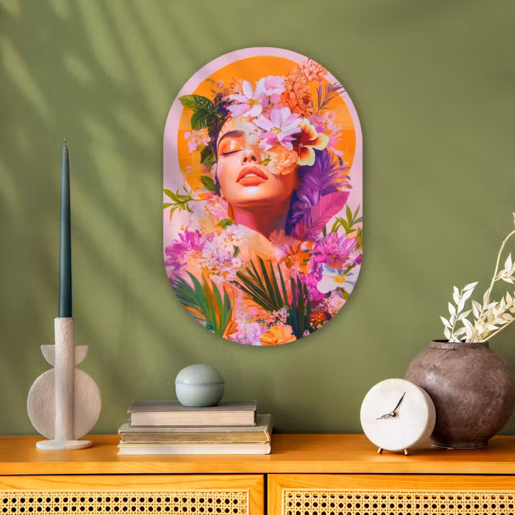 Vrouw - Abstract - Cirkel - Bloemen Wandcirkel Ovaal Forex klein -sfeer2