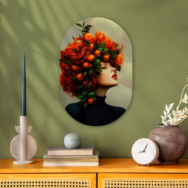 Vrouw - Appels - Rood - Bladeren Wandcirkel Ovaal Forex klein -sfeer2