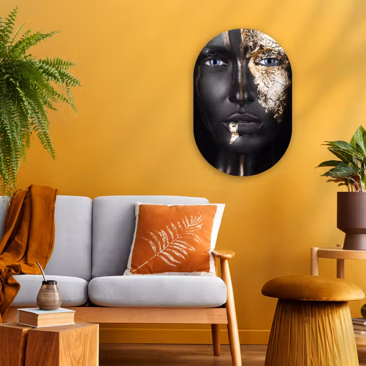 Vrouw - Bladgoud - Zwart - Goud - Luxe Wandcirkel Ovaal Forex klein -sfeer4
