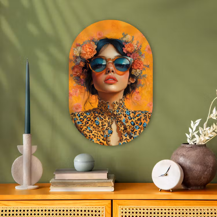 Vrouw - Bloemen - Aesthetic - Oranje Wandcirkel Ovaal Forex klein -sfeer2