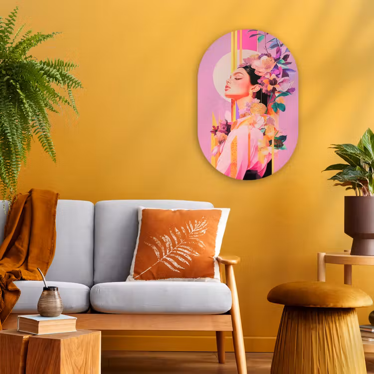 Vrouw - Bloemen - Paars - Abstract Wandcirkel Ovaal Forex klein -sfeer4